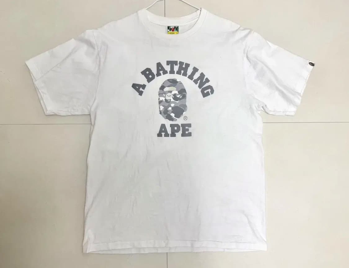 BAPE 베이프 카모 컬리지 반팔 티셔츠 화이트 그레이 L 상품이미지2