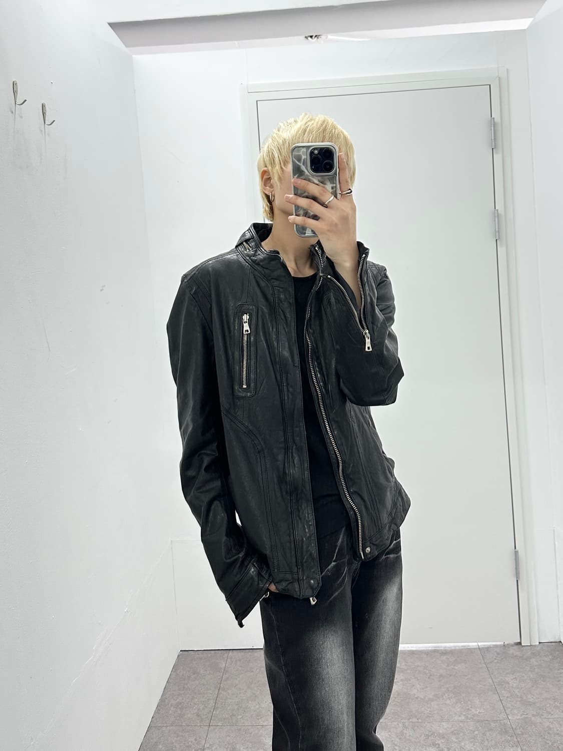 Sheepskin leather zipper detail jacket  상품이미지1