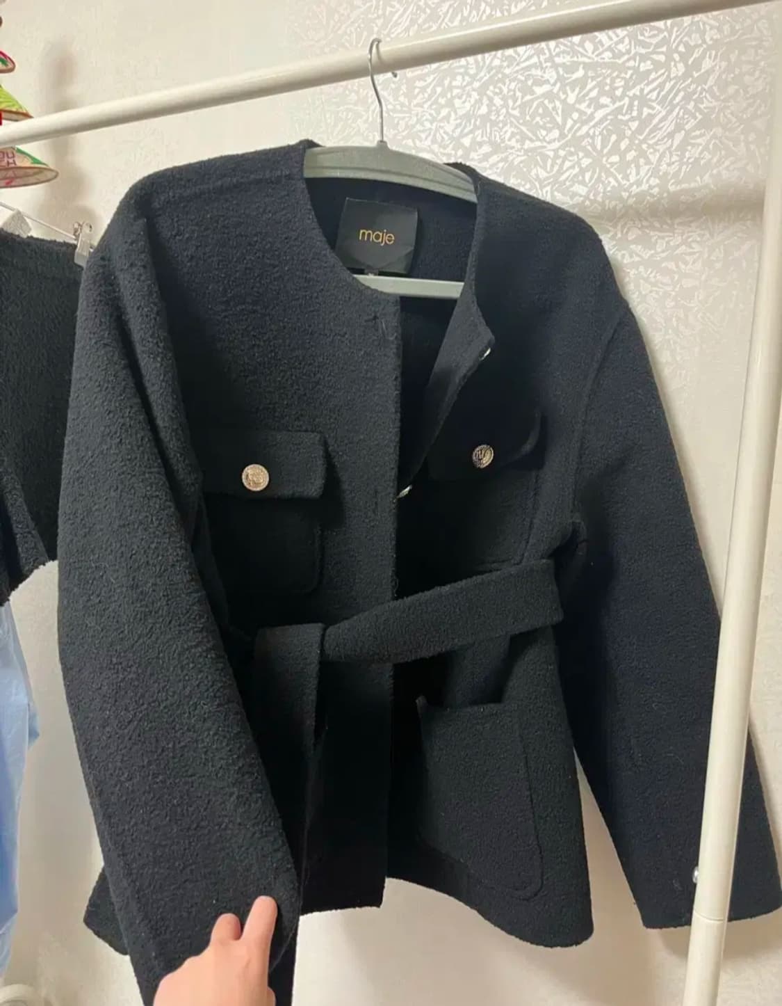 Maje 마쥬 블랙 울 벨티드 자켓 36사이즈 상품이미지2