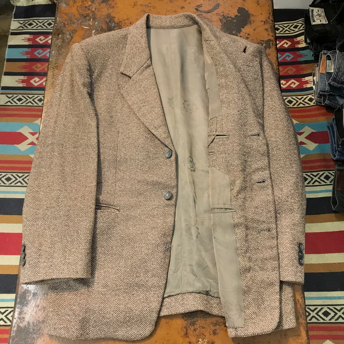 VTG 빈티지 브라운 헤링본 패턴 블레이저 자켓 남성 105 사이즈 상품이미지4