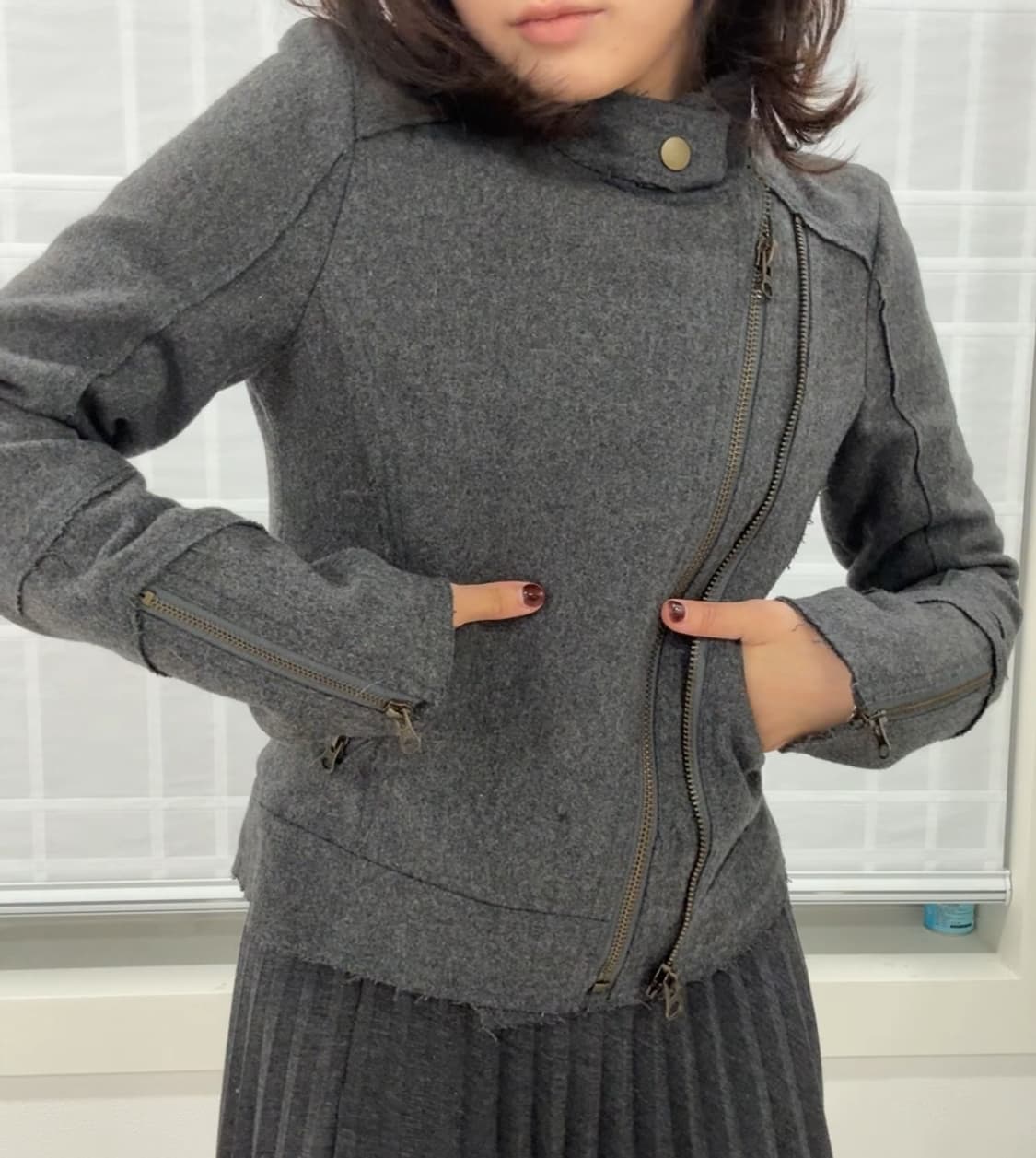 넥버튼 사이드 지퍼 자켓 상품이미지2