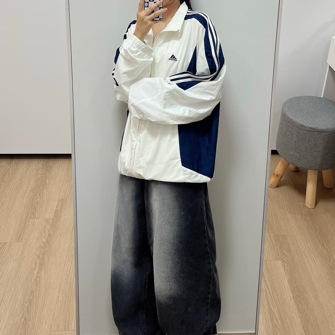 아디다스 올드스쿨 화이트 네이비 삼선 바람막이 자켓 상품이미지1