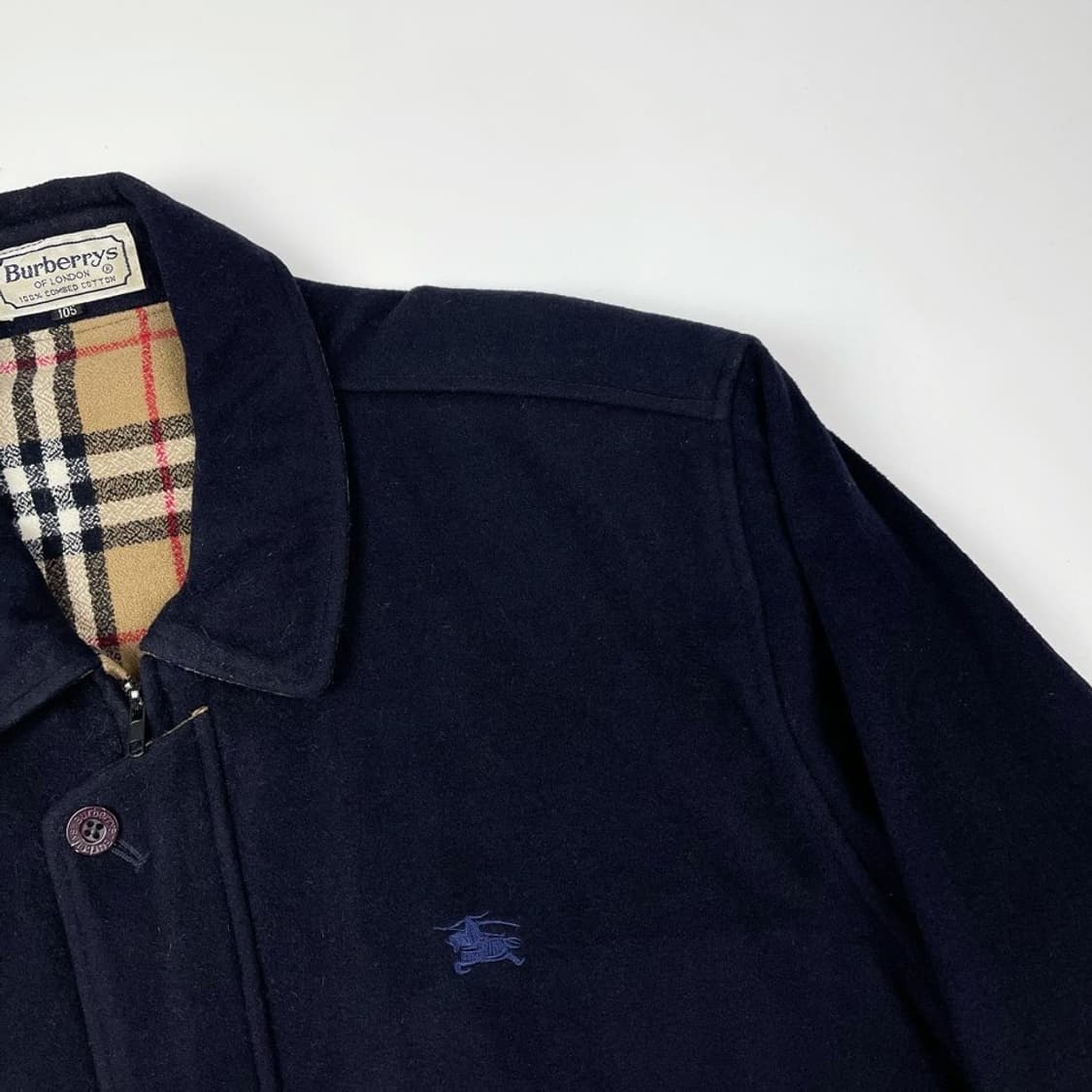 버버리 안감체크 네이비 모직 블루종 상품이미지3