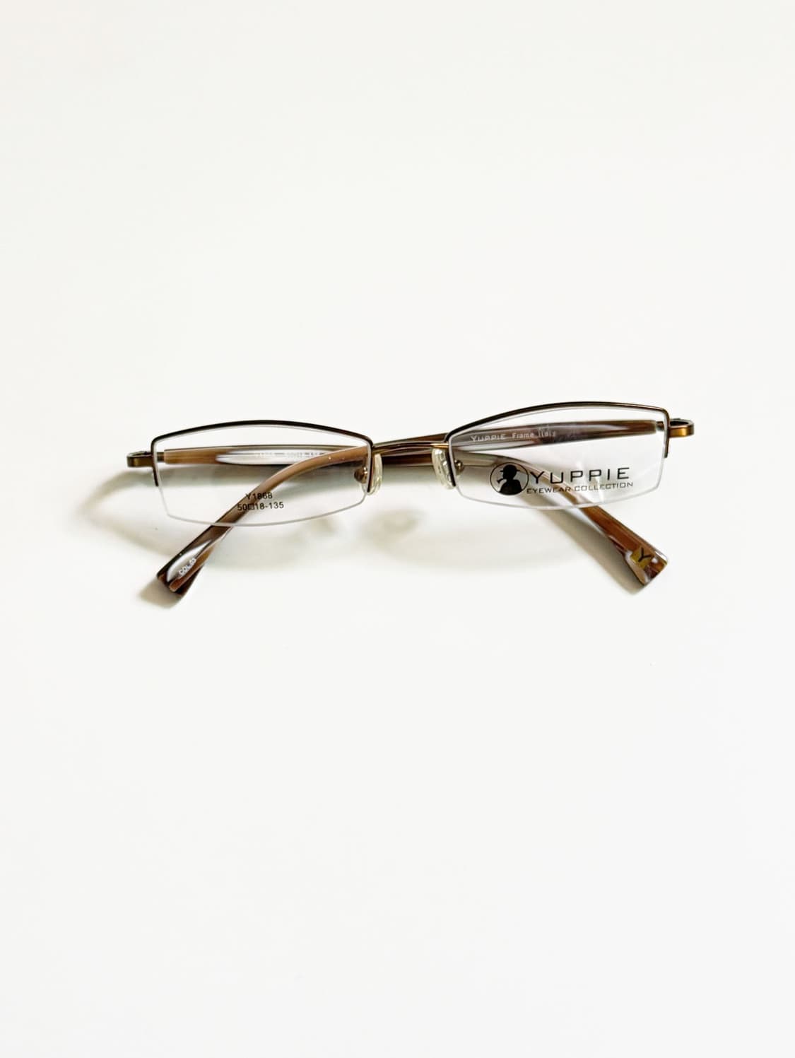 YUPPIE 브라운 메탈 반무테 스퀘어 빈티지 안경 상품이미지1