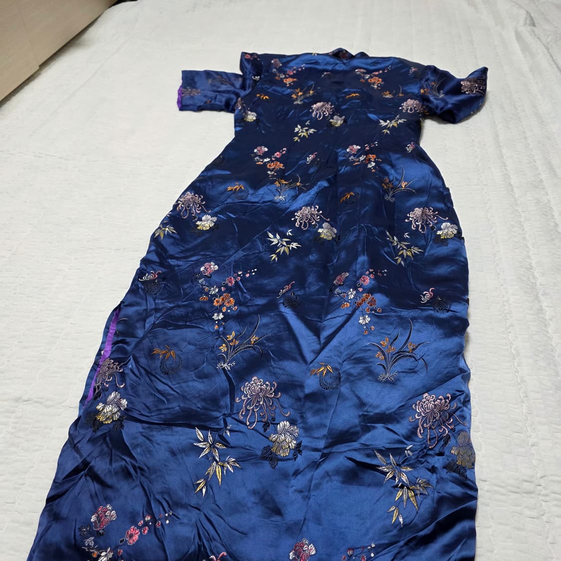 중국빈티지)블루 자수 치파오 롱원피스 상품이미지3