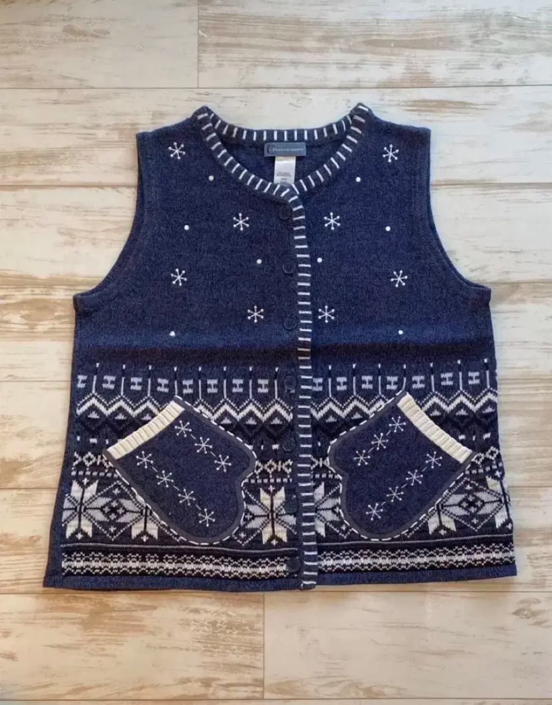 빈티지 크리스마스 니트조끼 장갑 눈 네이비 상품이미지1