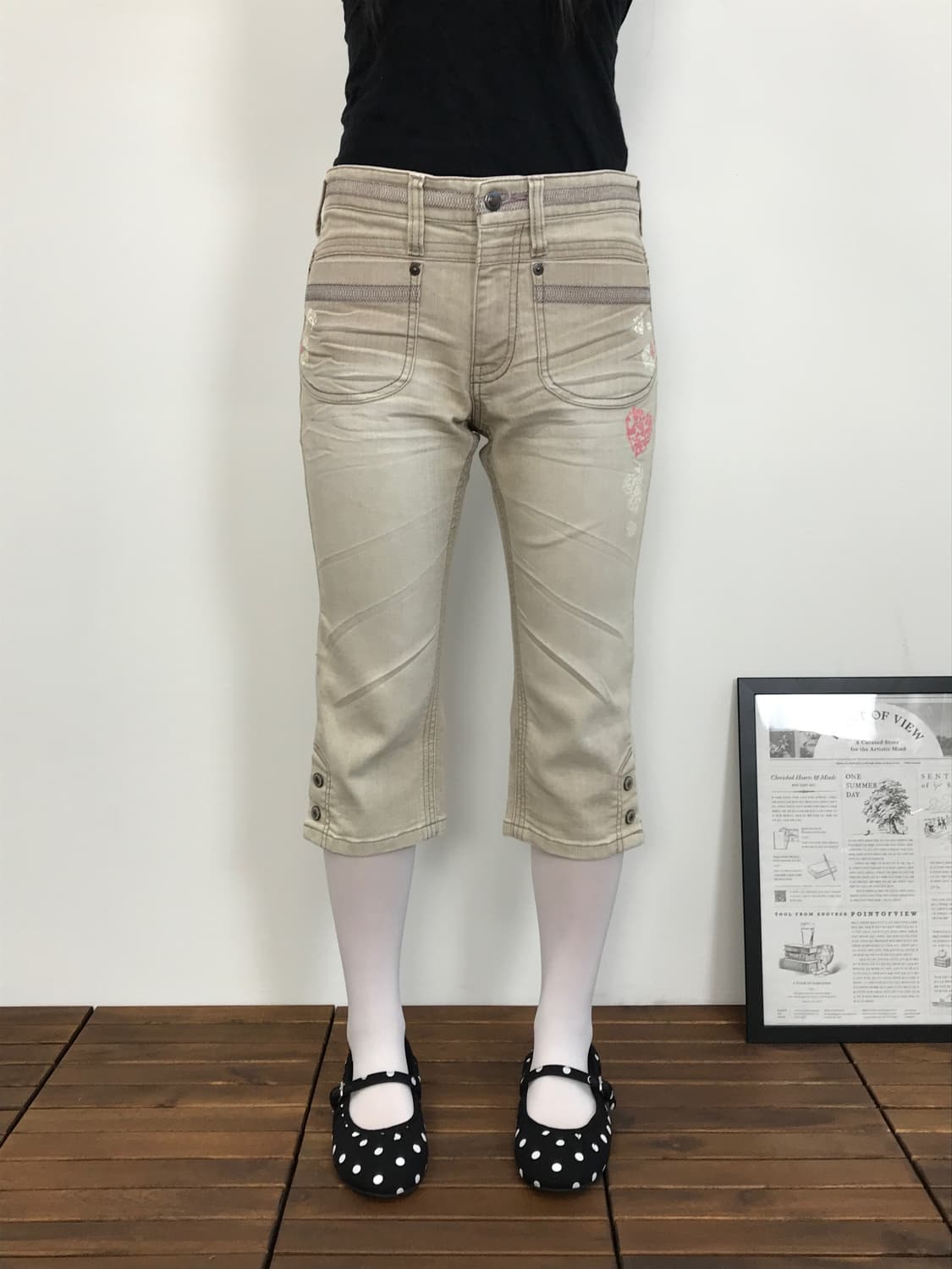 Jpn Angel Jeans Beige Heart Capri Pants 상품이미지2
