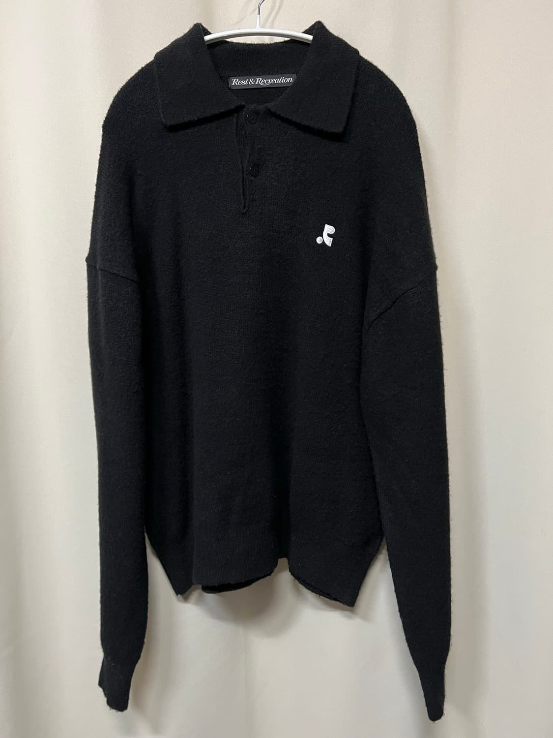 레스트앤레크레이션 오버사이즈 폴로 니트 탑 블랙 상품이미지3