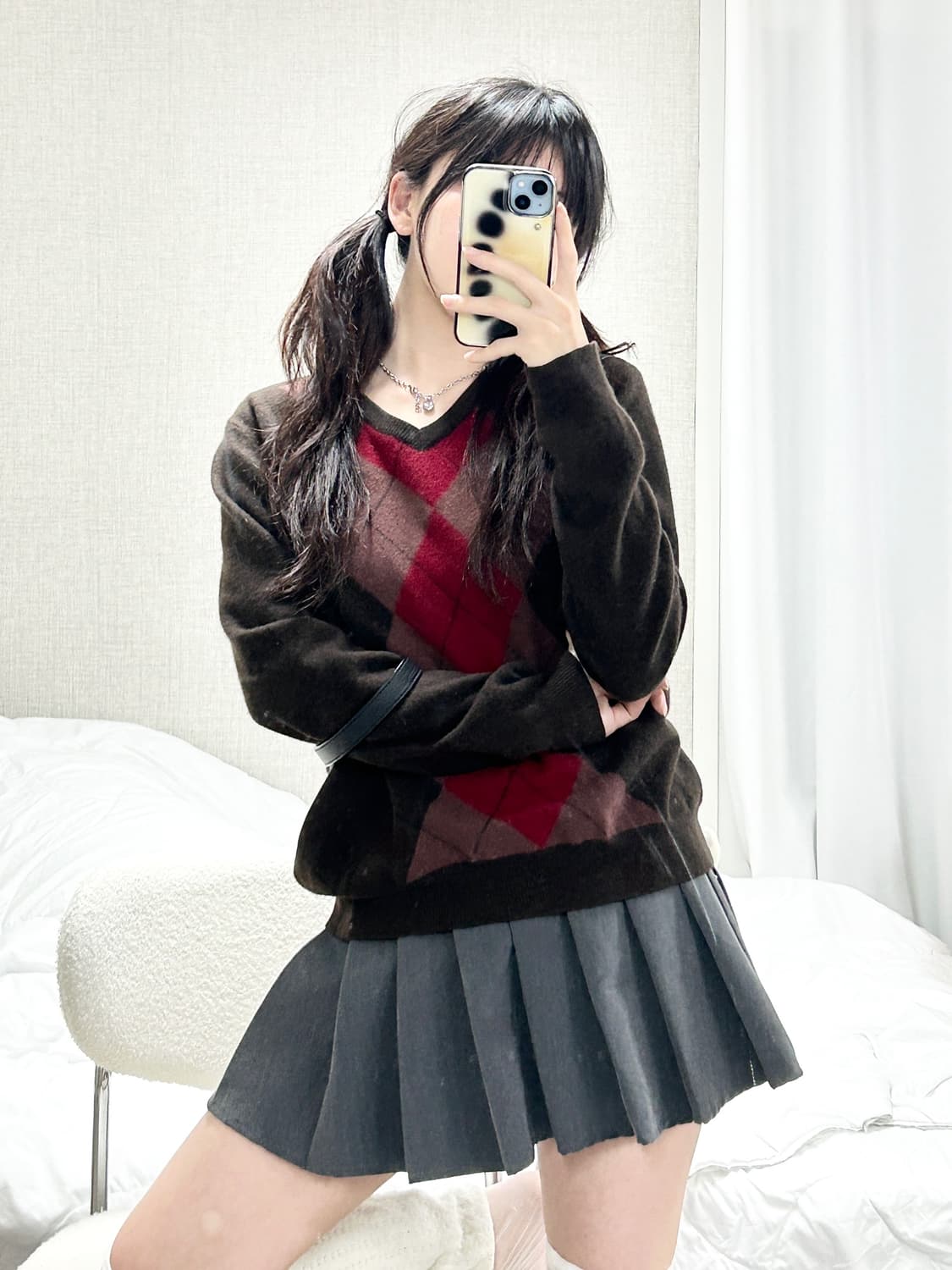 버버리 기마로고 아가일체크 메리노울 니트 상품이미지1