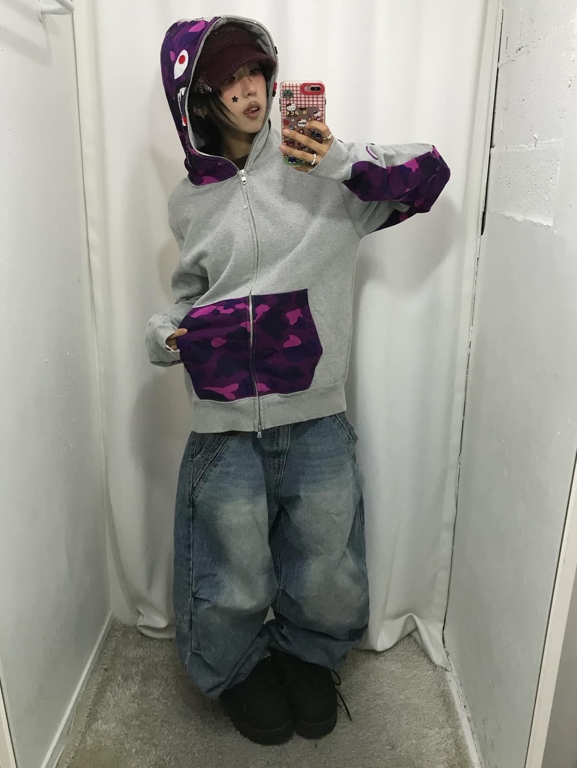 Bape Purple Camouflage Shark Hood Zipup 상품이미지5