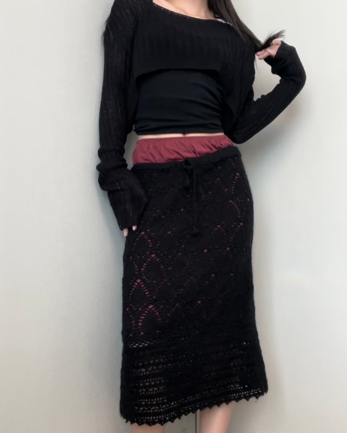 black see-through crop knit 상품이미지2