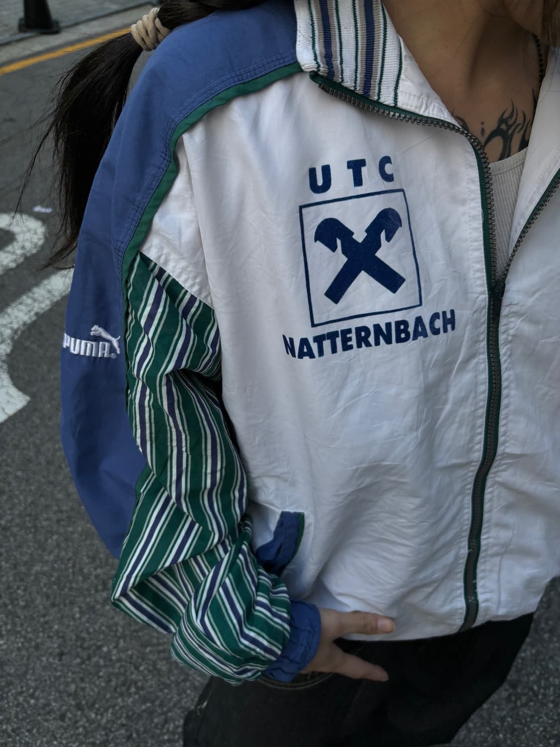 90s PUMA 올드스쿨 스트라이프 블루종 윈드브레이커 상품이미지6