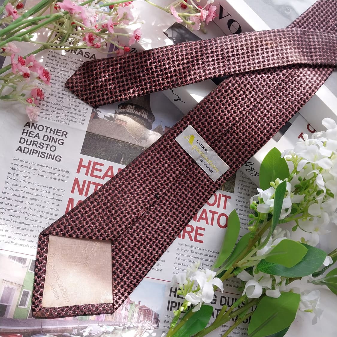 아쿠아스큐텀 브라운 자카드 패턴 넥타이 8.1cm A+등급 K2390 상품이미지3