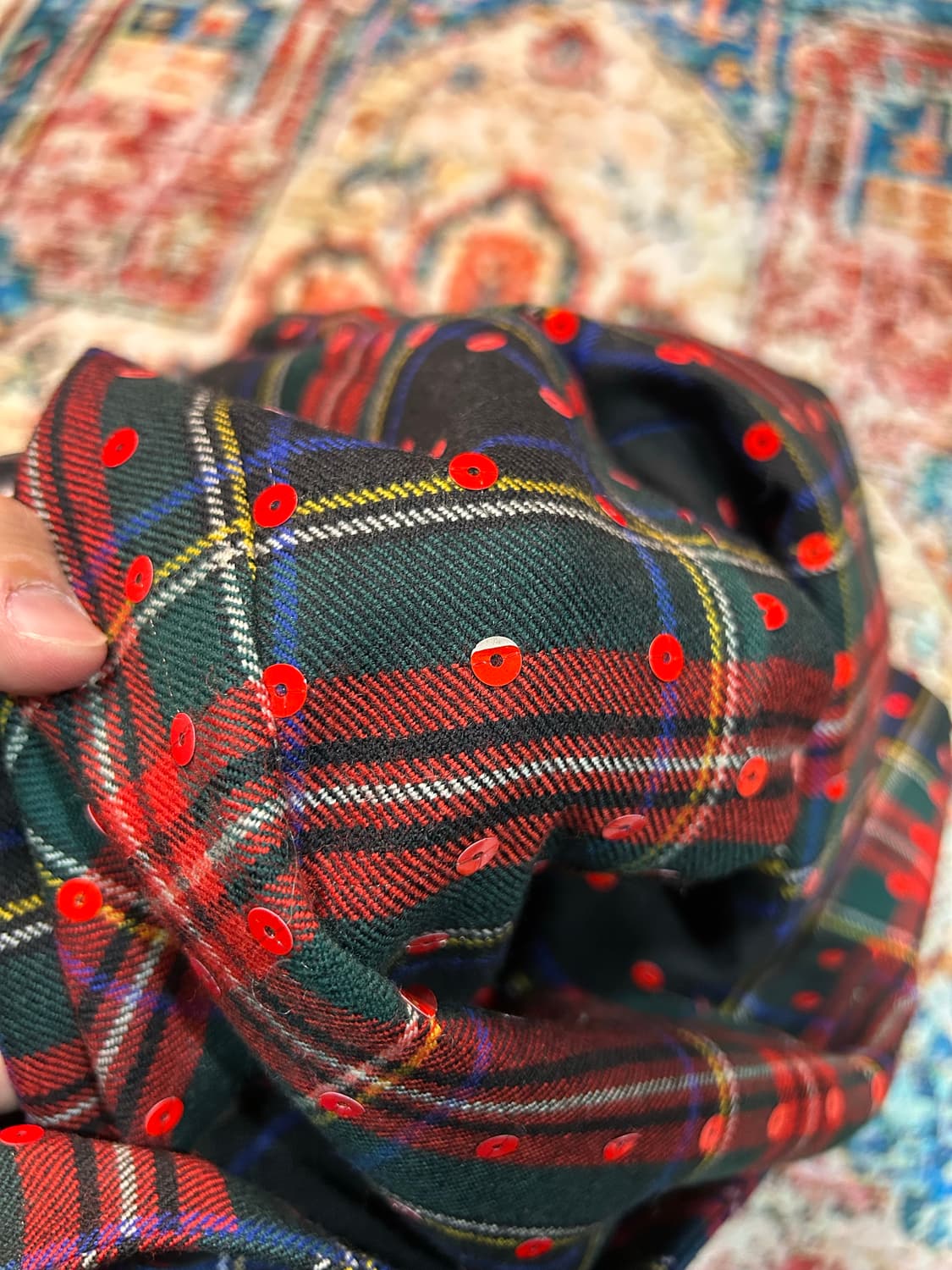 [M] 80s 발망 Ivoire 아카이브 타탄체크 스팽글 자켓 상품이미지8