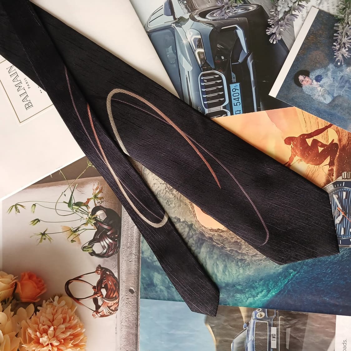 발망 실크 다크 퍼플 넥타이 8.9cm A+등급 A19634 상품이미지5