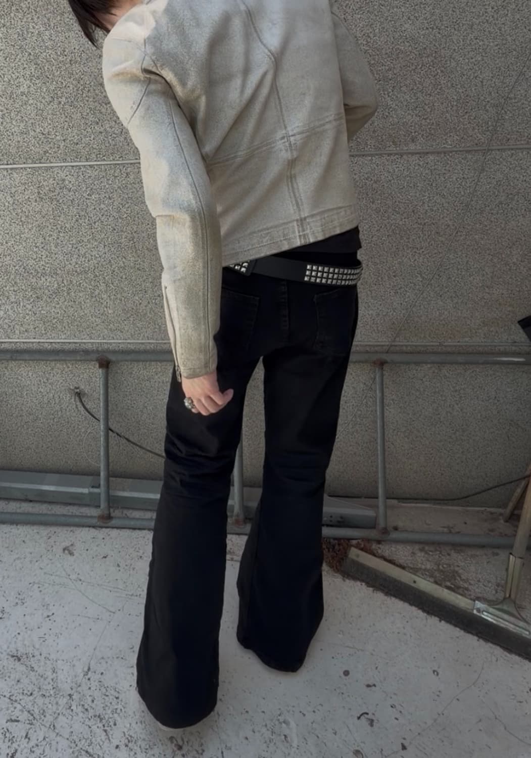 Vintage White Leather Moto Jacket  상품이미지2