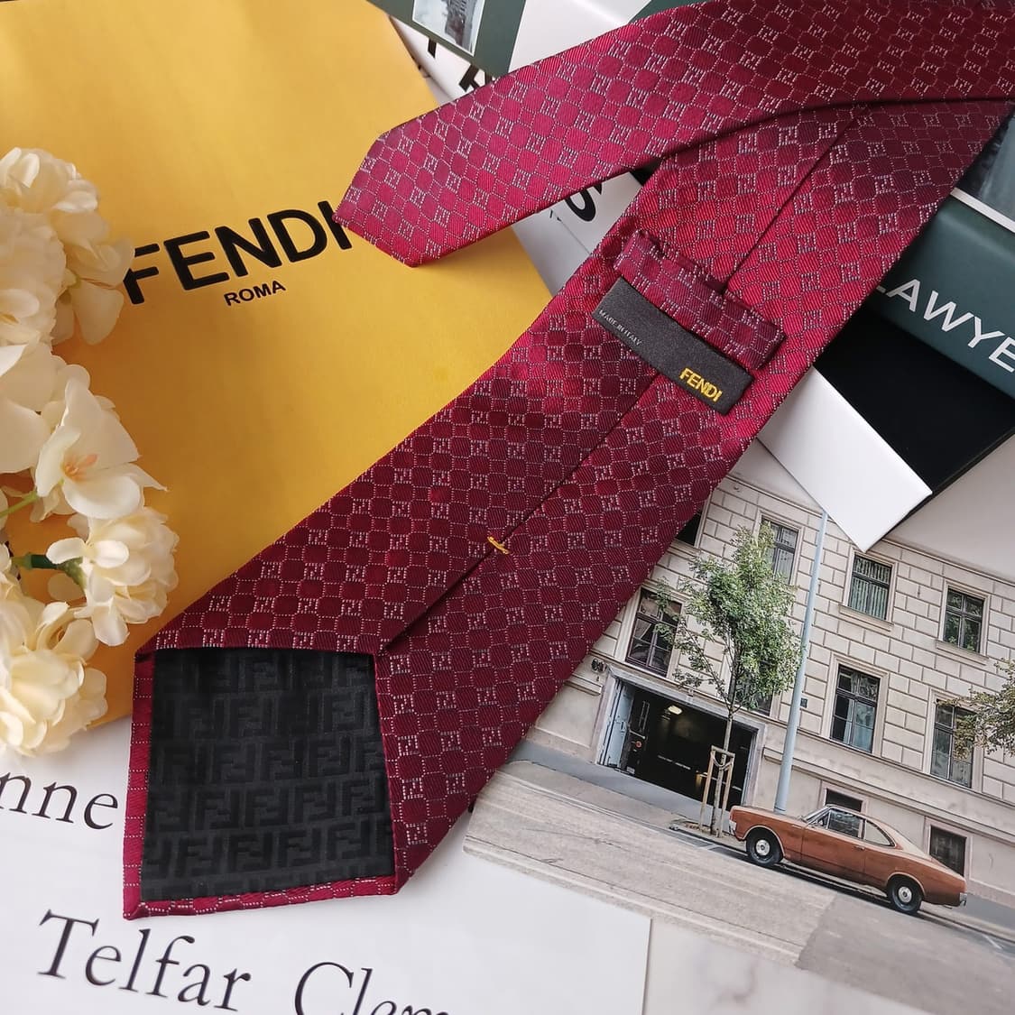 펜디 실크 레드 로고 패턴 넥타이 9cm S~A+등급 E780
 상품이미지4