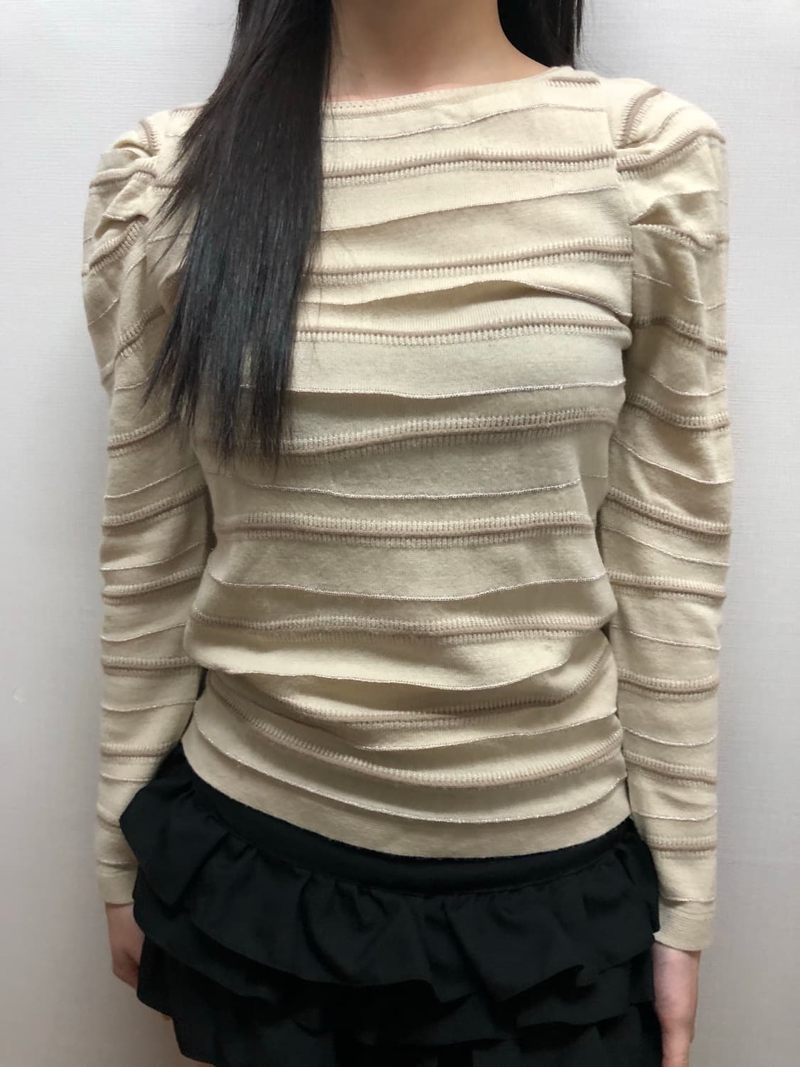 빈티지 아이보리 스트라이프 셔링 탑 상품이미지1