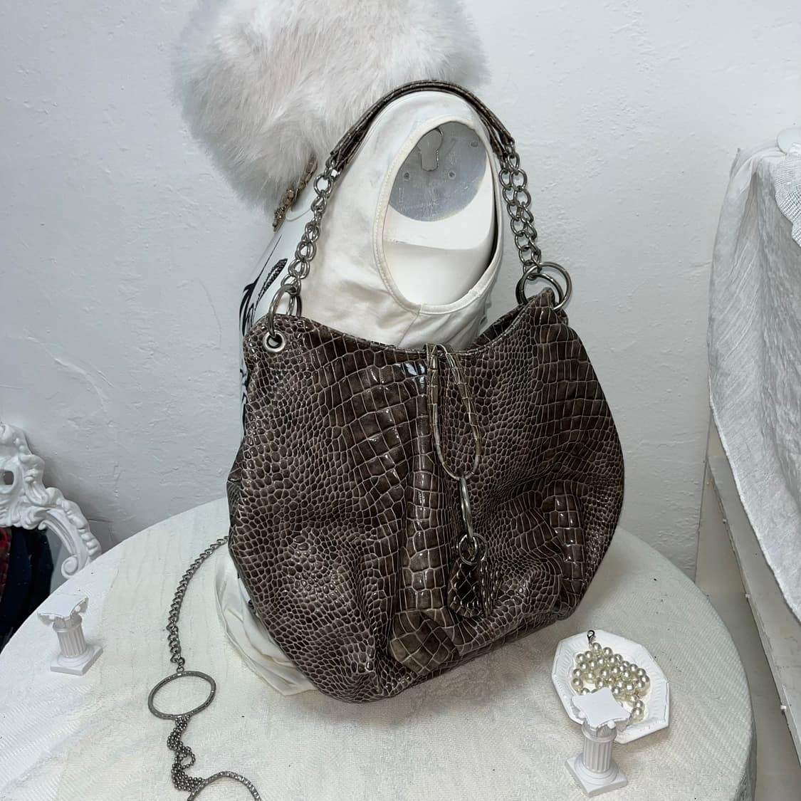 빈티지 브라운 글로시 파에톤 백 상품이미지1