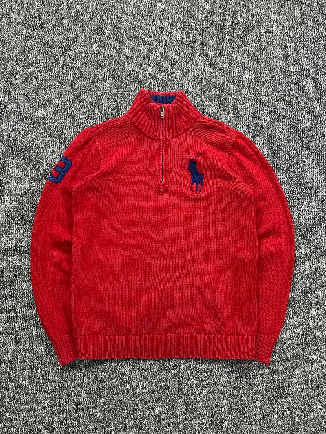 폴로 랄프로렌 빅포니 레드 하프 니트집업 XL  상품이미지1