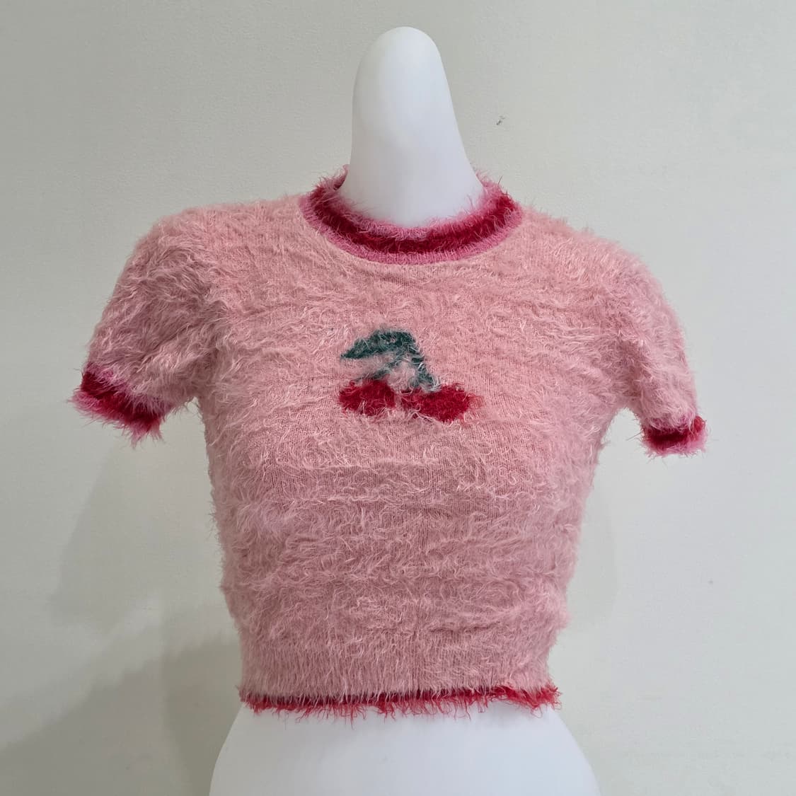 빈티지) 로맨틱 갸루st 체리 핑크 y2k 민효린 앙고라 크롭 반팔니트 상품이미지4