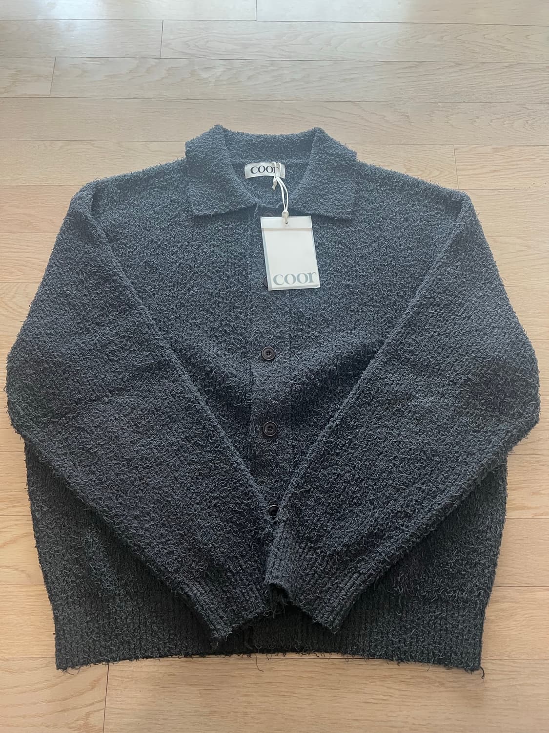 쿠어 테리 오픈 칼라 가디건 니트 M(다크그레이) 상품이미지4