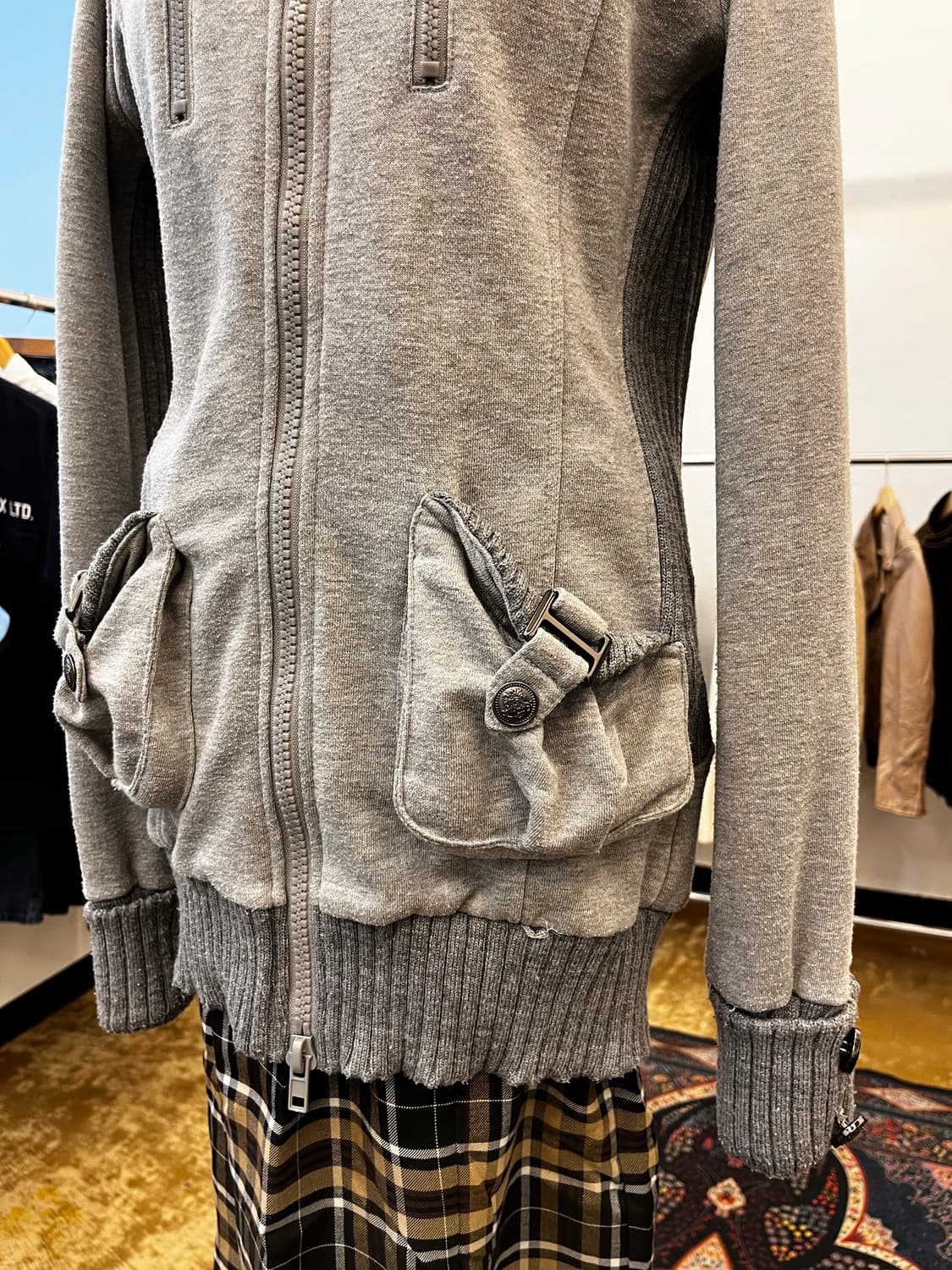 류류 니트 칼라 후드 집업 블루종 상품이미지4