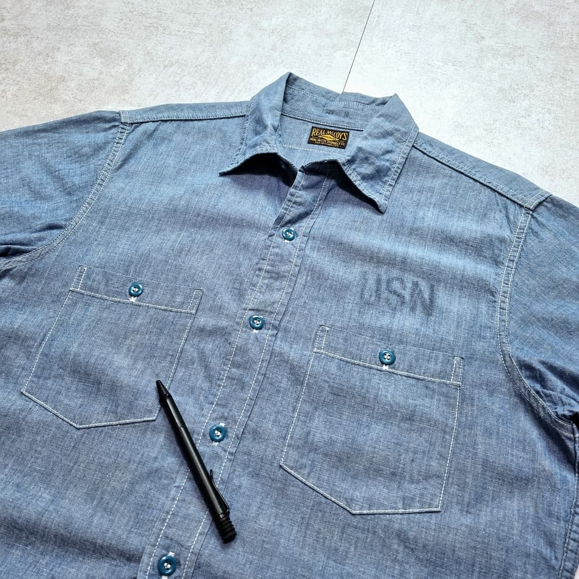 리얼맥코이 USN 샴브레이 반팔 셔츠 16sz 상품이미지3