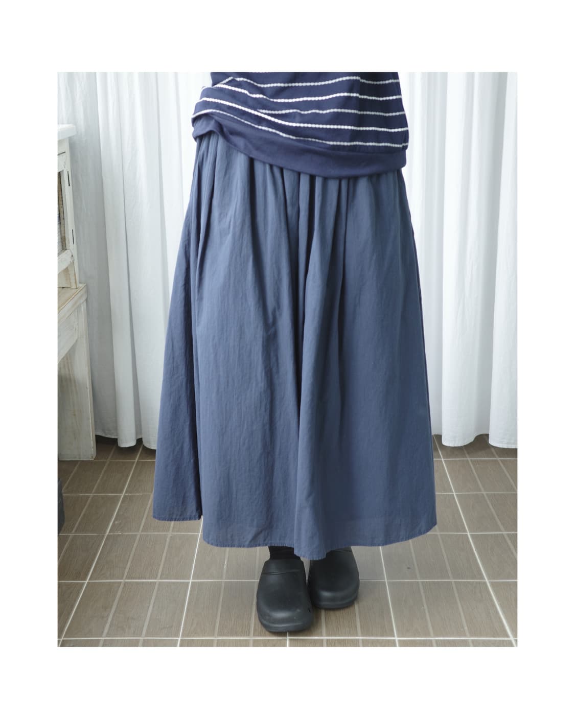Navy flared long skirt 상품이미지1