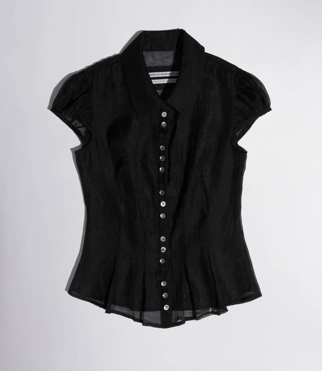 스컬프터 Sheer Pleated Hem Blouse Black 상품이미지1
