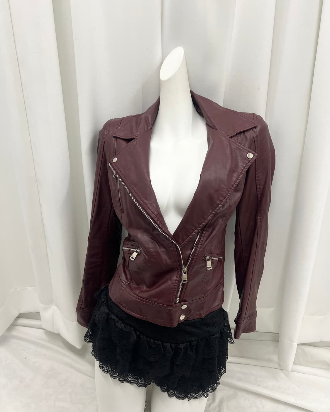 버건디 레더 자켓 상품이미지2