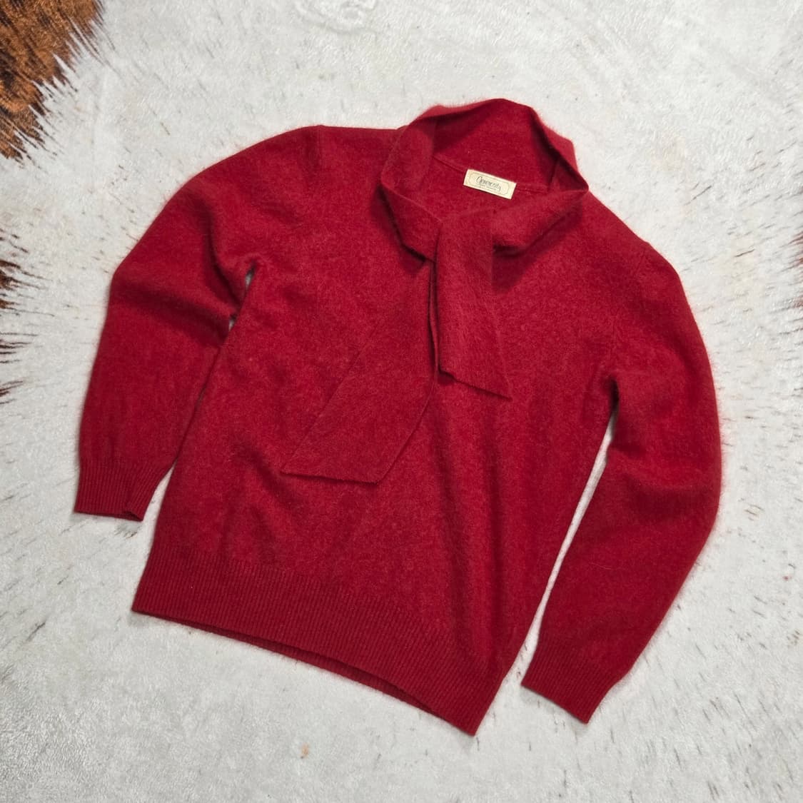 일본 빈티지 핑크 레드 타이 니트 상품이미지1