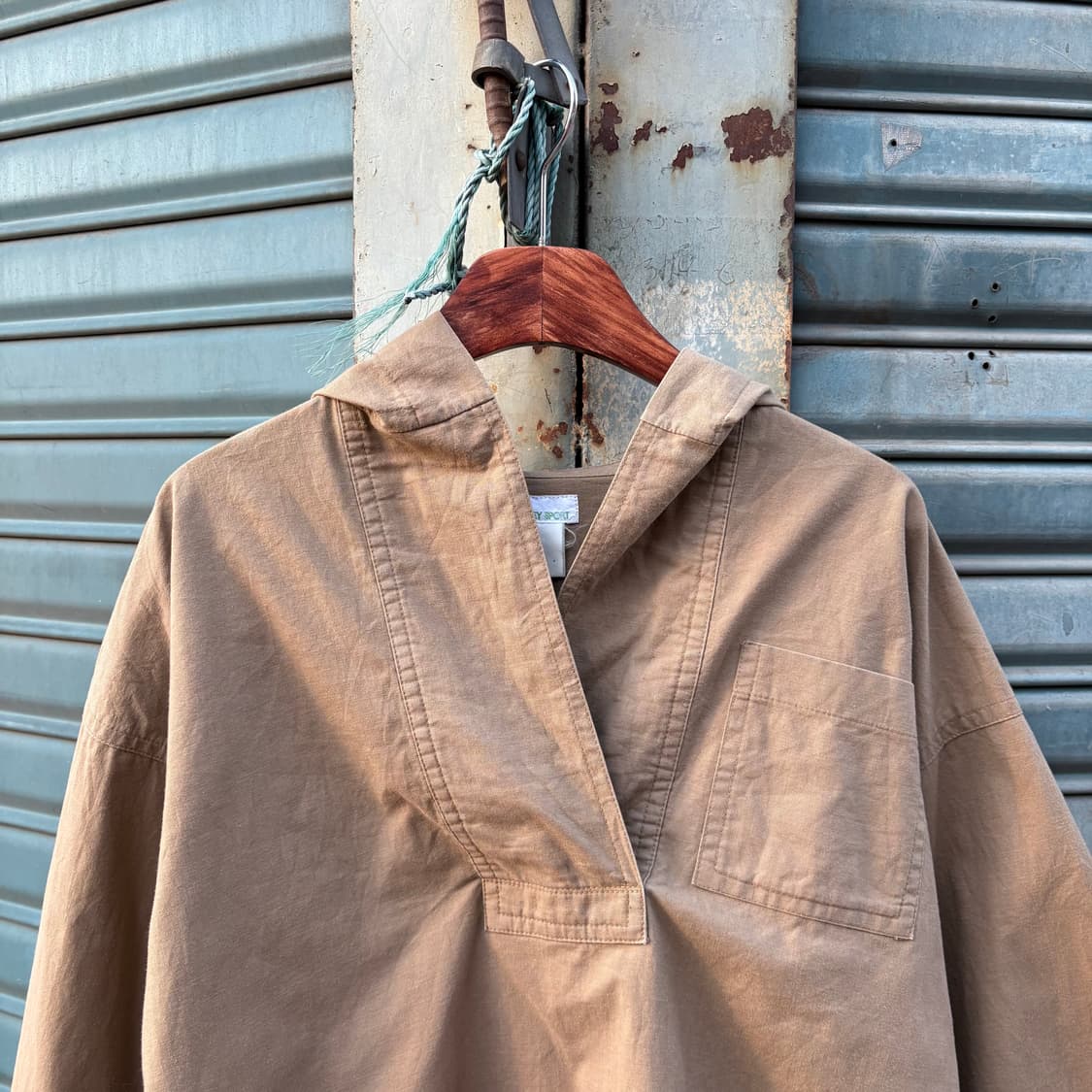 70s 이세이미야케 스포츠 베이지 스모크 후디 포켓 셔츠 상품이미지3