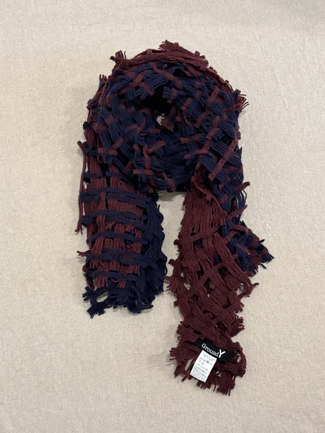 요지야마모토 그물 바이컬러 울 머플러 상품이미지1