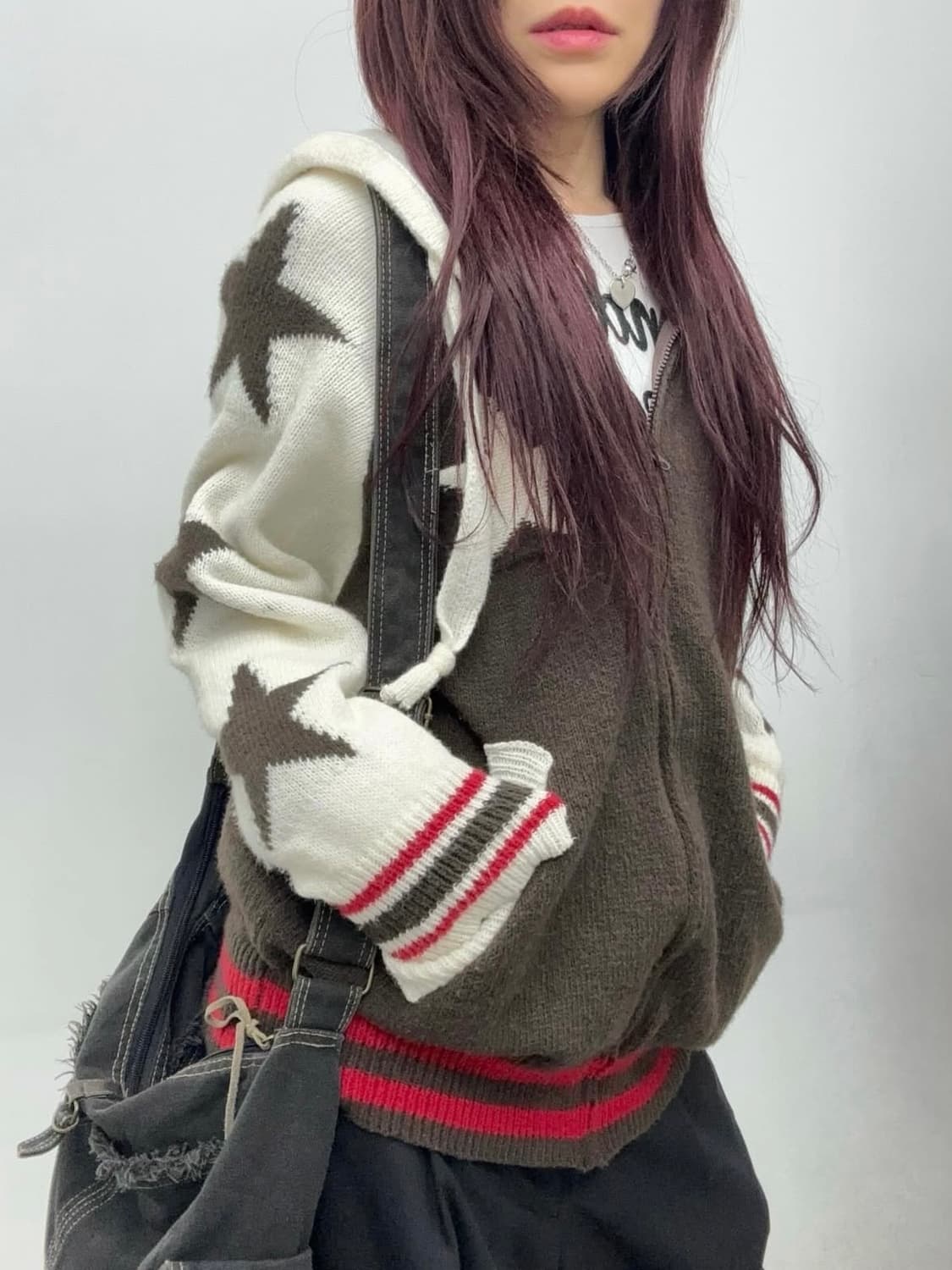 Star pattern Knit Hoodie Zip-Up 상품이미지1