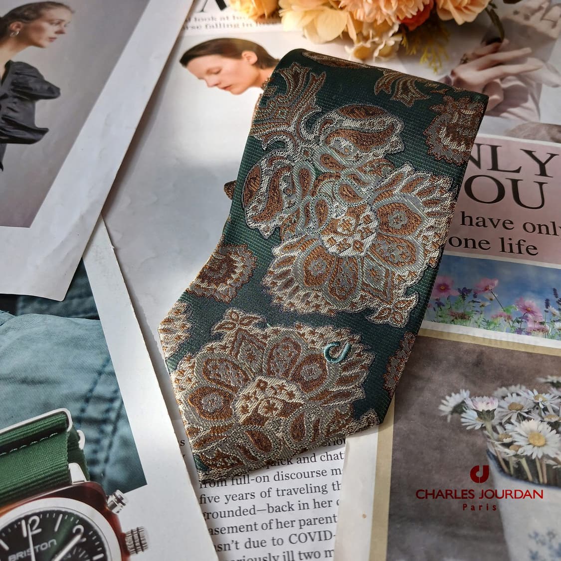 샤를 주르당 실크 페이즐리 패턴 넥타이 9.1cm B등급 A19563 상품이미지2