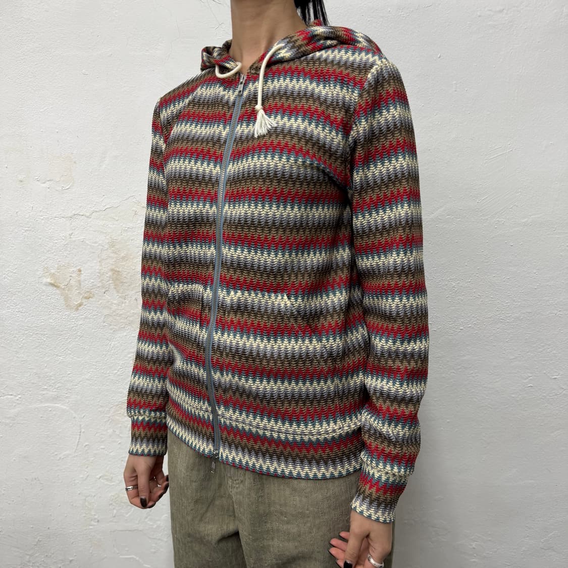 빔즈(BEAMS) 믹스컬러 셰브론 패턴 메쉬 2way 후드 집업 자켓 상품이미지1