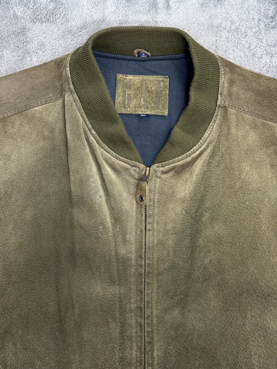 90s GAP 올리브 그린 스웨이드 봄버 자켓 XL 상품이미지4