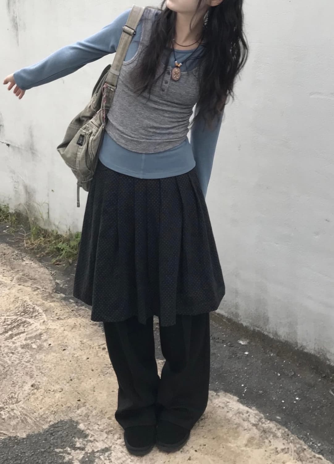 시즐(seezul) 레인 도트 스커트팬츠 블랙 상품이미지4