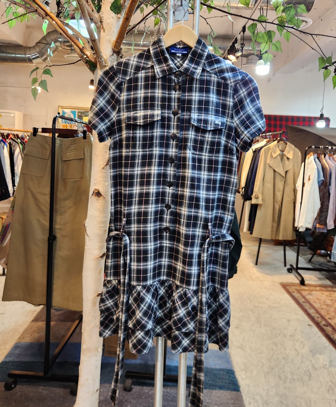 BURBERRY 버버리 블루라벨 플라넬 체크카라 반팔 원피스 상품이미지1