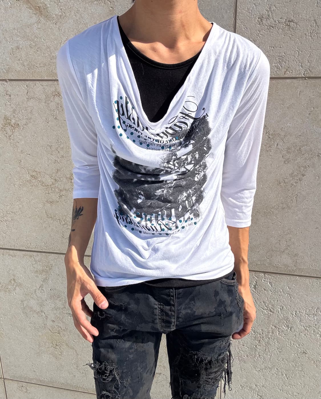 “Sorridere”Y2K Print Layered Sleeve 상품이미지7
