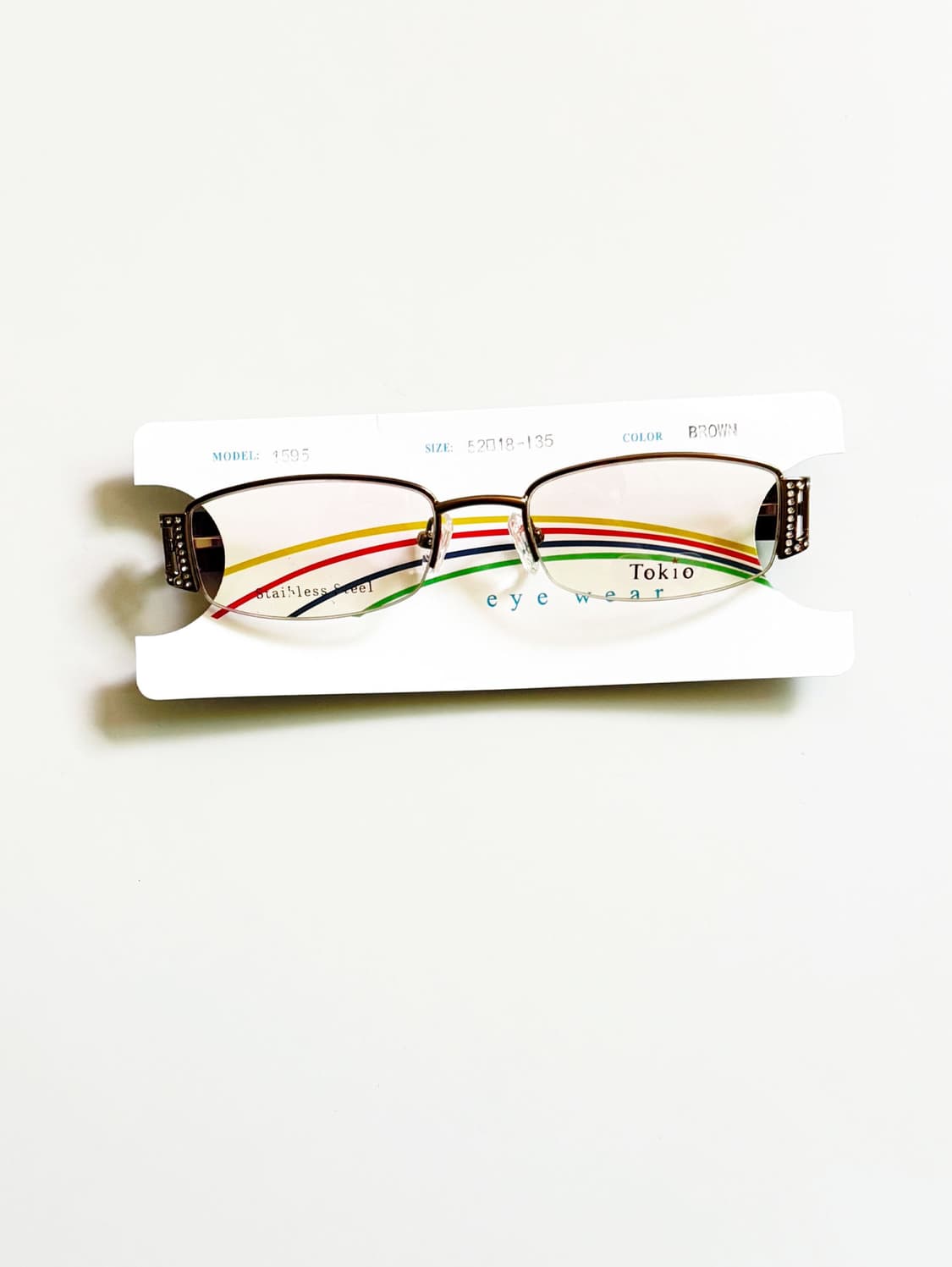 90s TOKIO 브라운 메탈 반무테 슬림 스퀘어 빈티지 안경 상품이미지2