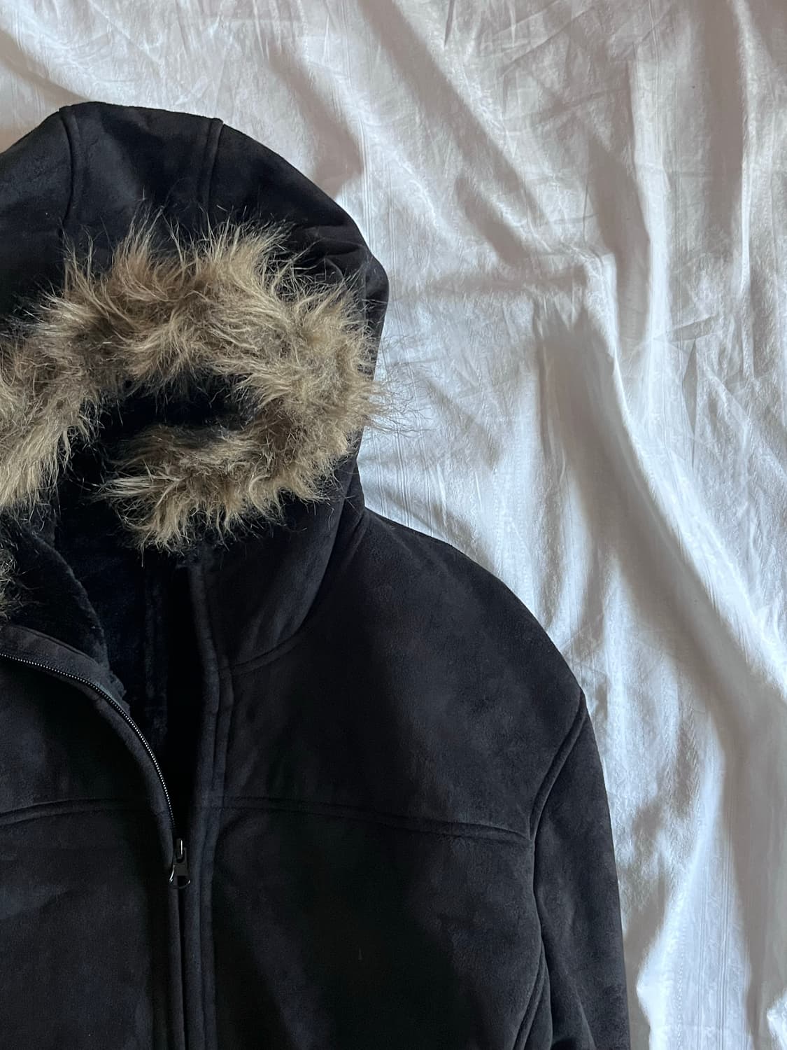 Black Suede Hooded Fur Long Jacket  상품이미지6