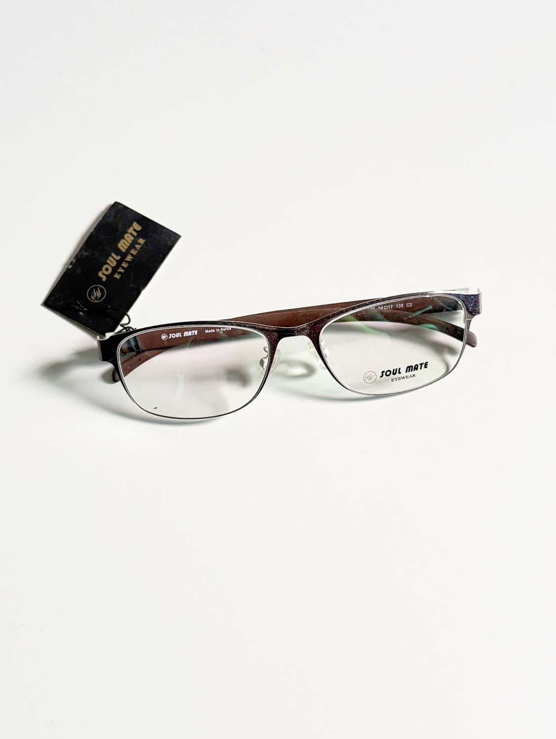 SOUL MATE 브라운 메탈 스퀘어 글리터 프레임 빈티지 안경 상품이미지1
