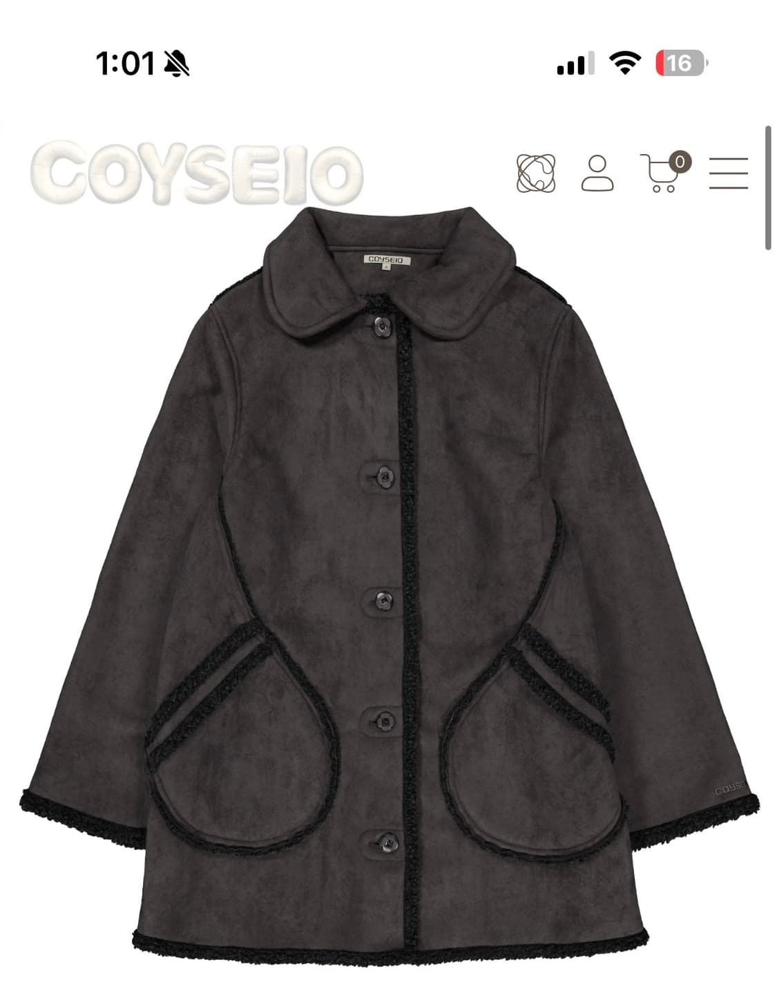 코이세이오 스웨이드 자켓 코트 챠콜 상품이미지1