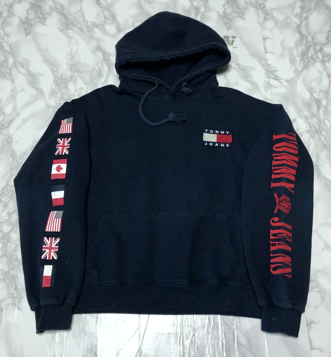 타미힐피거 만국기 후드티 네이비 희귀 상품이미지2