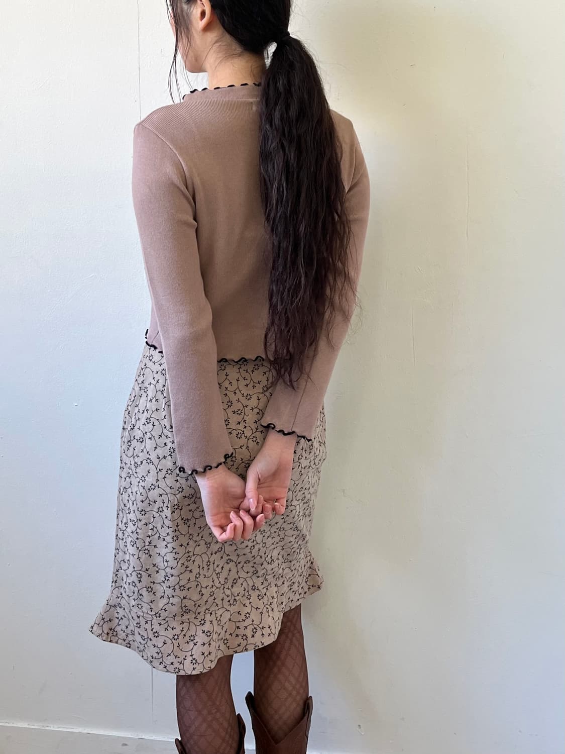 Japan vtg 베이지 플라워 미디스커트 상품이미지6