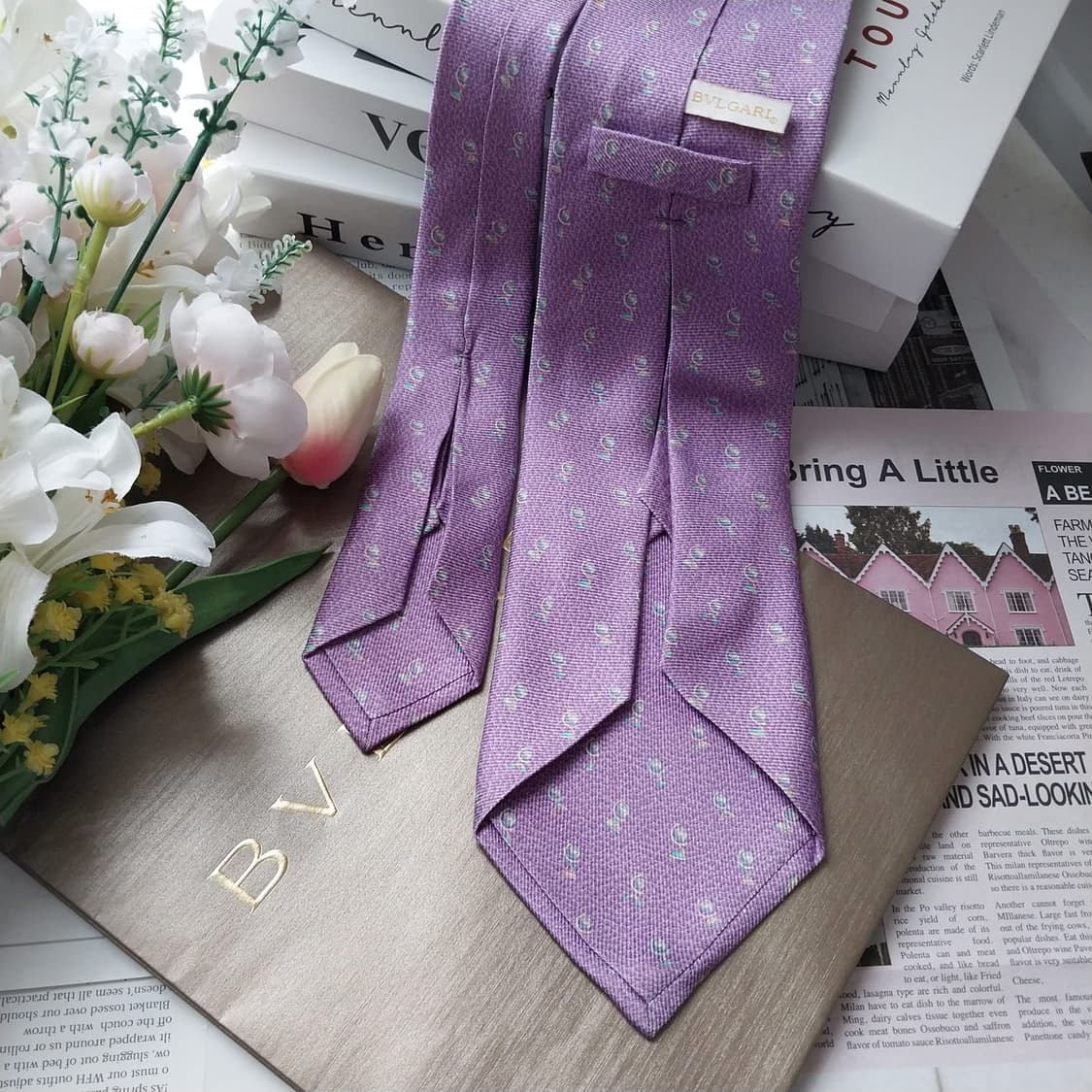 불가리 실크 퍼플 패턴 넥타이 9.5cm A+~A등급 K1003
 상품이미지3