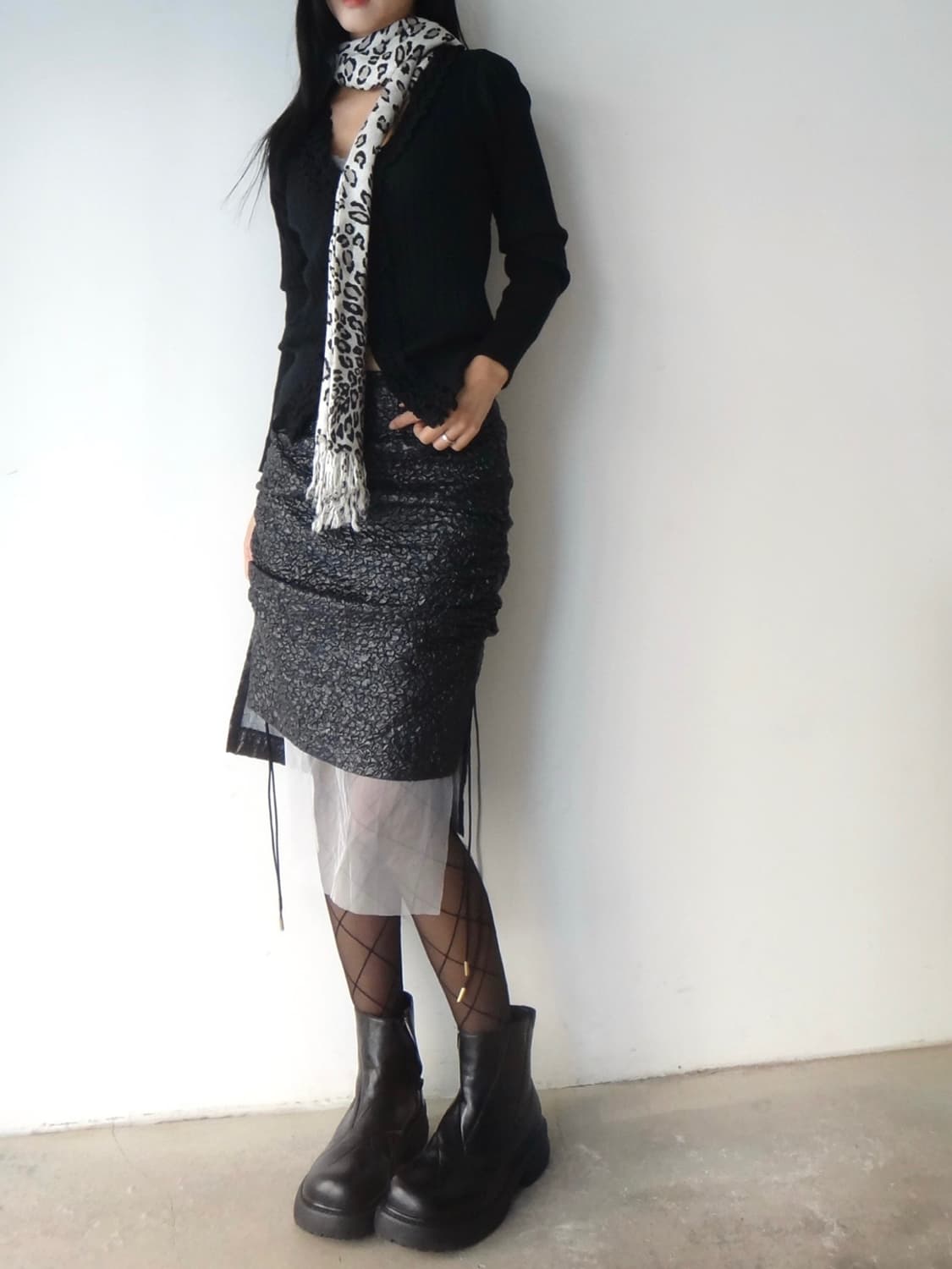 Jacquard lace layered skirt / black 상품이미지6
