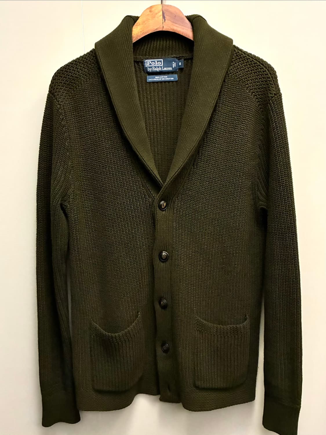 (S/100)POLO 폴로랄프로렌 코튼 숄카라 가디건 카키그린 상품이미지1